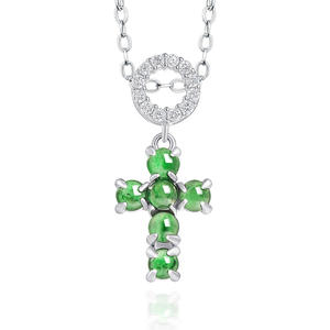Colgante de <span class=keywords><strong>jade</strong></span>íta natural, Cruz Verde S925, joyería de plata UNISEX para mujer, diseño original de religión de moda D1088 - Product Image 1