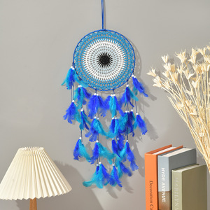 Nouveau style 2026 : <span class=keywords><strong>Attrape</strong></span>-rêves mural créatif tissé à la main, couleur bleue, plumes - Product Image 3