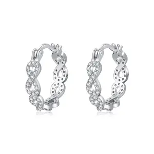 Daidan Zirconia Brincos Jóias 925 Sterling Silver Mobius Hoop Huggie Pave Hoop Infinity Brincos