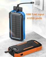 Banco de Energía Portátil Solar a Prueba de Agua con Carga Rápida de 30000mAh, Inalámbrico PD con 4 Puertos USB, Función SOS y Entrada Micro USB
