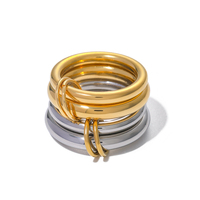 Bague en acier inoxydable étanche plaquée or PVD 18 carats, bicolore, double cercle géométrique, simple et massive pour femme
