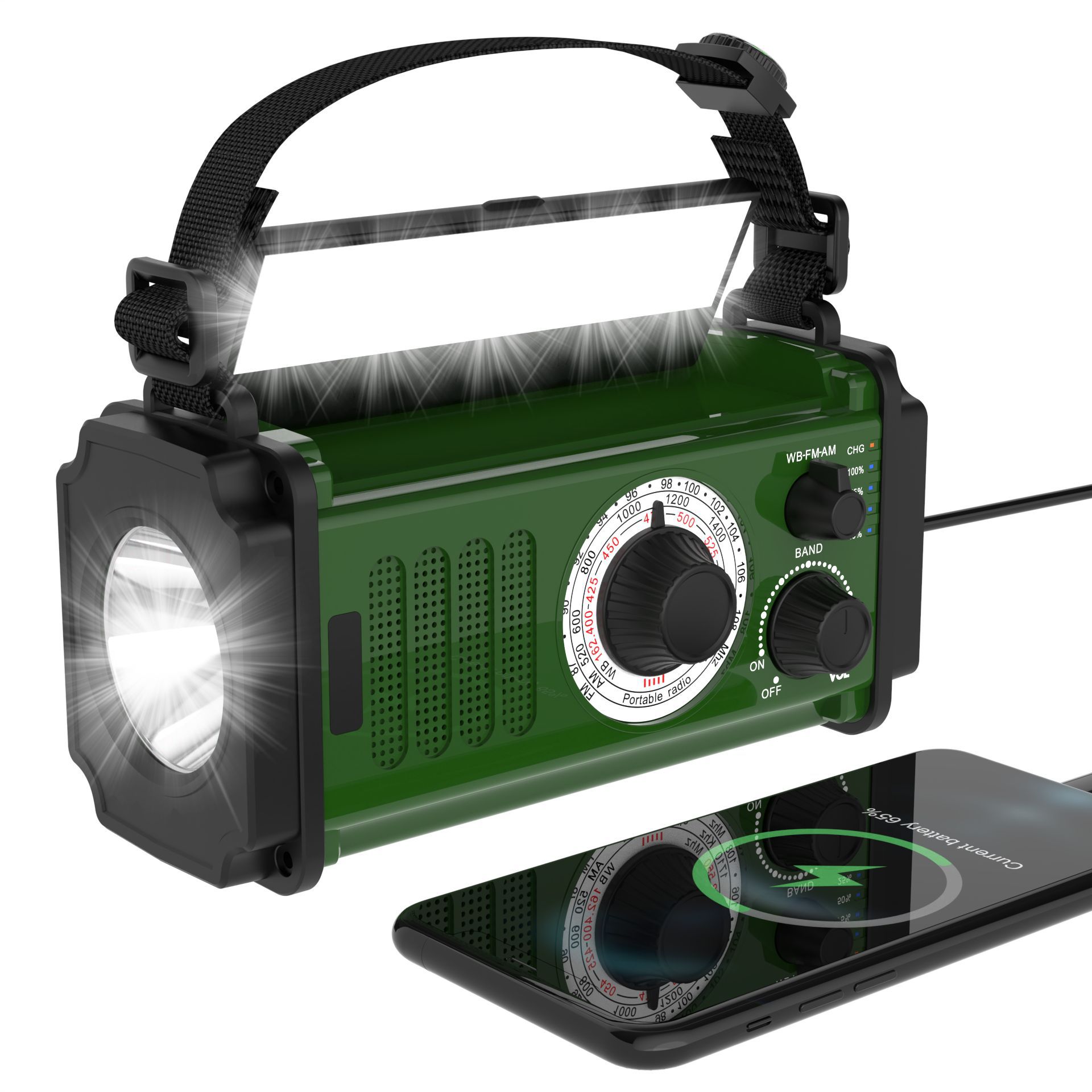 Outdoor Emergency Radio Portable Power Generation Solar Multifunctional Rechargeable Battery Hiking Adventure Flashlight