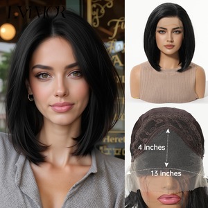 <span class=keywords><strong>Perruque</strong></span> courte bob blonde dégradée, réaliste, naturelle et respirante, en fibre haute température 100%, avec dentelle 13*4, fabriquée à la machine au crochet - Product Image 6