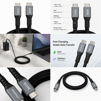 Kabel Data USB-C Nylon Kepang 60W USB 3.2 480Mbps untuk Hard Drive Komputer