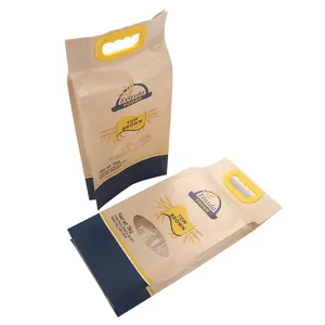 Custom Kraft Tear Resistant Waterproof Matte Composite Colorful Printing opaque 5kg 25kg 50kg Die Cut Handle Rice Packing Bags