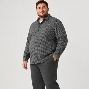 Chemise à carreaux boutonnée pour homme, manches longues, brodée, vintage, en coton, décontractée, grande taille, surdimensionnée, 6XL 7XL - Product Image 2