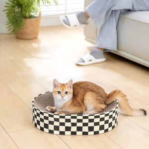 JTPAWS Duurzame, milieuvriendelijke krabplank van karton, gegolfd krabmatje, voor binnengebruik, zwart-wit geruit design - Product Image 2