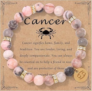 Nuevo Modelo de Pulsera Bohemia <span class=keywords><strong>con</strong></span> Signo del Zodiaco, Cuentas de Piedra Zebra Rosa y Cordón <span class=keywords><strong>El</strong></span>ástico para Viajes y Recuerdos - Product Image 3