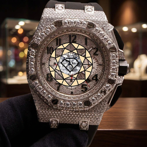 Round Case Luxury <b>Men's</b> Stainless Steel Diamond <b>Watch</b> Analog Quartz Sapphire Crystal Dial <b>Black</b> Rubber Band <b>Watch</b> - Product Image 6