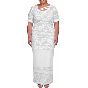 Abito <span class=keywords><strong>Lungo</strong></span> da Donna <span class=keywords><strong>Taglie</strong></span> <span class=keywords><strong>Forti</strong></span> 7XL Bianco con Design Sunday per la Festa della Mamma, Puletasi Samoano Polinesiano di Tendenza, di Ottima Qualità, il Più Venduto - Product Image 5