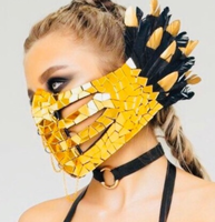 Mode Lady Sliver Golden Mirror Masque Avec Plume Femmes Danse Disco Party Event Performance Masque