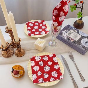 Printed Paper Napkins 330mm 2-Ply Themed Party Disposable Red Monstera Pattern 20 Sheets Per Pack - Product Image 1