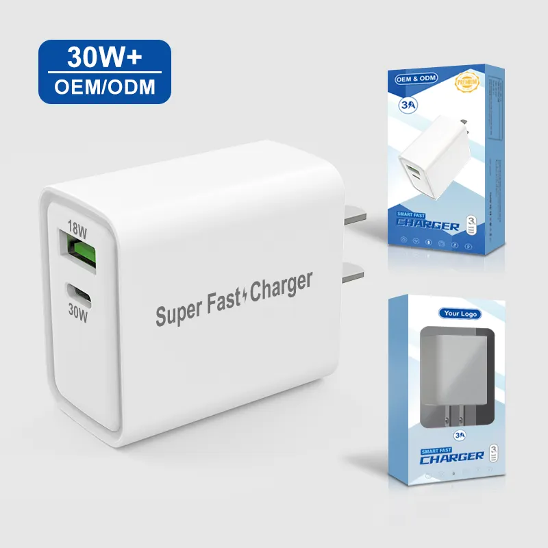 Produsen US EU UK AU 18W 30W pengisi daya ponsel OEM ODM 30W pengisi daya telepon untuk i series phone samsung charge