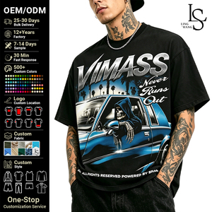 T-shirt Vintage con Stampa di Palme della West Coast e Scheletro di Conducente, Caratteri Metallici, Vestibilità Larga, Stile Hip Hop Casual - Product Image 1