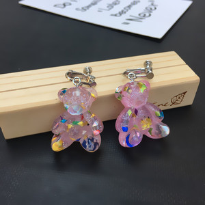2025 nouvelle haute qualité mignon mode mignon Adorable résine gommeux ours boucles d'oreilles Sequin gelée ours Clips sur boucles d'oreilles pour filles enfants - Product Image 5