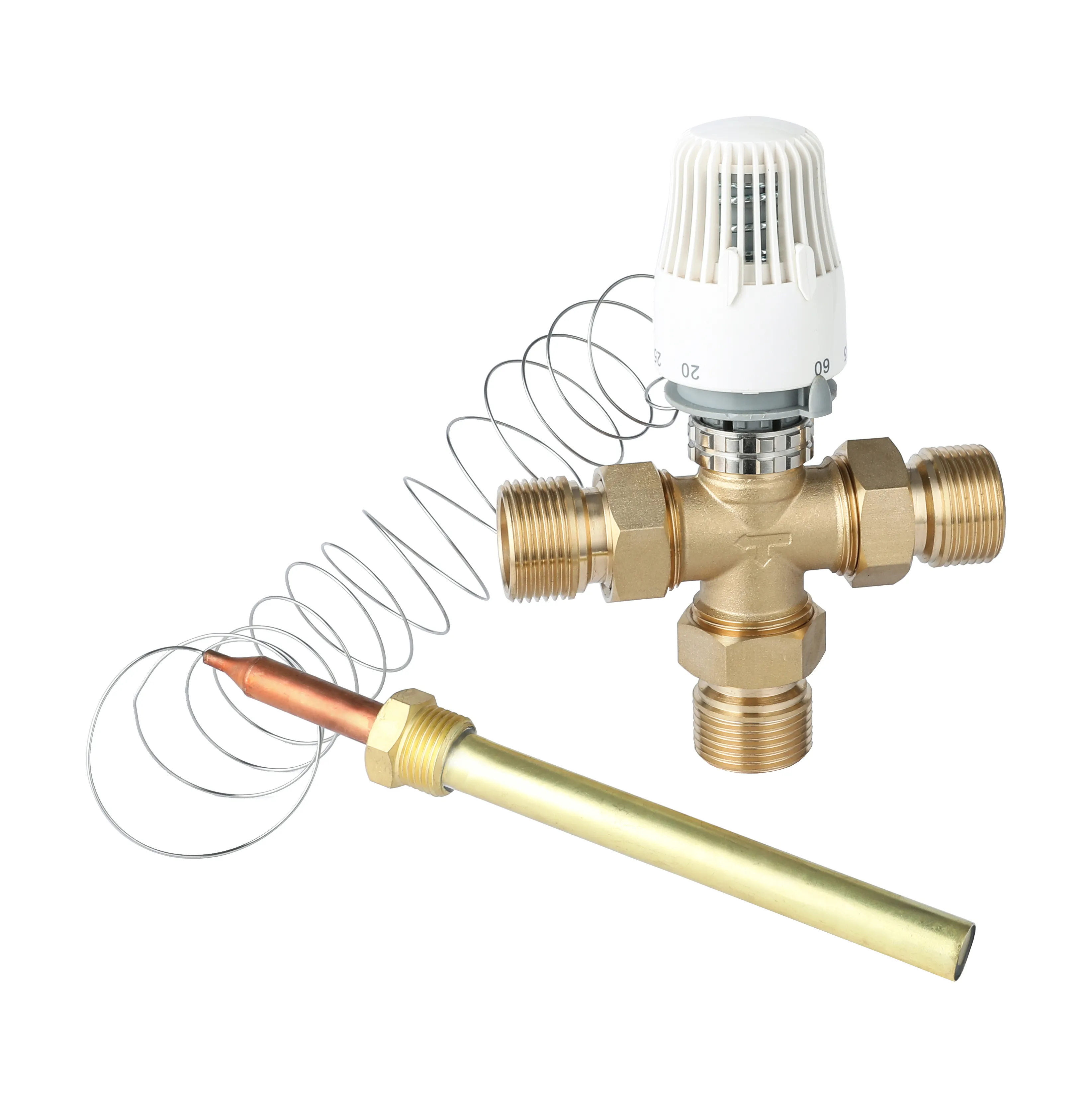1" Brass Water Thermostatic Mixing Valve with Thermostatic Head Remote Sensorl