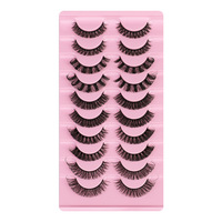 Lot de 10 paires de faux cils russes bouclés en fibre synthétique pour l'Europe et l'Amérique, cils naturels et enchanteurs.