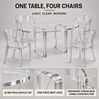 Klares Ovales UV-Beständiges Acryl-Esszimmer-Set 4 Acryl-Stühle mit Gebogener Rückenlehne Modernes Transparentes Esszimmer-Set mit Anpassbarer Größe
