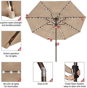 Sombrilla <span class=keywords><strong>Solar</strong></span> de 3 niveles con 80 luces LED, paraguas para Patio, mesa de exterior con ventilación, 9 pies - Product Image 2