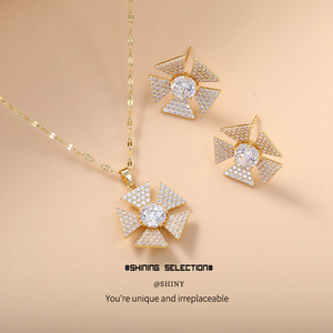 Shining Selection Flower Pendant <b>Necklace</b> Set Gold Silver Tone Micro Pave Cubic Zirconia Women's Jewelry Gift - Product Image 2