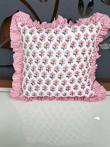 Handmade Bohemian Cotton Frill Cushion Cover Indian Block Print Floral <b>Throw</b> <b>Pillows</b> Luxury Raffle Ruffled <b>Pillow</b> Covers - Product Image 2