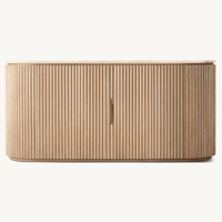 Meuble TV RH en chêne américain moderne, console multimédia à double porte de taille personnalisable, support en bois massif authentique avec plateau en marbre de luxe