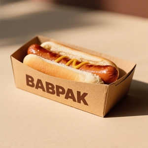 BABPAK Kraft Paper Hot Dog <b>Boxes</b> Rectangle Disposable Food Containers Paper <b>Boxes</b> with Logo Four Color Printing Offset Print - Product Image 1