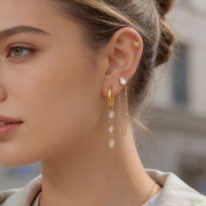 ต่างหูแบบห้อยประดับคริสตัลรูปหยดน้ำสีขาว ตัวเรือนสแตนเลส ดีไซน์เรขาคณิต เหมาะสำหรับงานปาร์ตี้ - Product Image 2