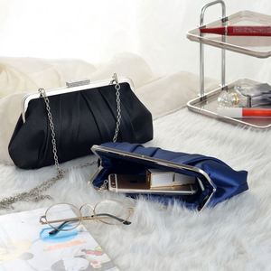Luxury Royal Blue <b>Clip</b> Clutch Purses Ladies Pleated Satin Evening Bag Solid Color Simple Design Women's Clutch Bag - Product Image 5