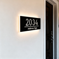 Papan Nomor Rumah LED Logam, Kotak Lampu Alamat, Papan Nama Jalan, Papan Nomor Rumah Modern, Plat Nomor Rumah 20cm*30cm