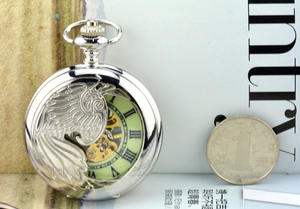 Reloj <span class=keywords><strong>de</strong></span> bolsillo con media cubierta <span class=keywords><strong>de</strong></span> pájaro 3D antiguo, esfera luminosa oscura con número romano, 24 horas <span class=keywords><strong>de</strong></span> <span class=keywords><strong>reserva</strong></span> <span class=keywords><strong>de</strong></span> energía, estilo mecánico - Product Image 6