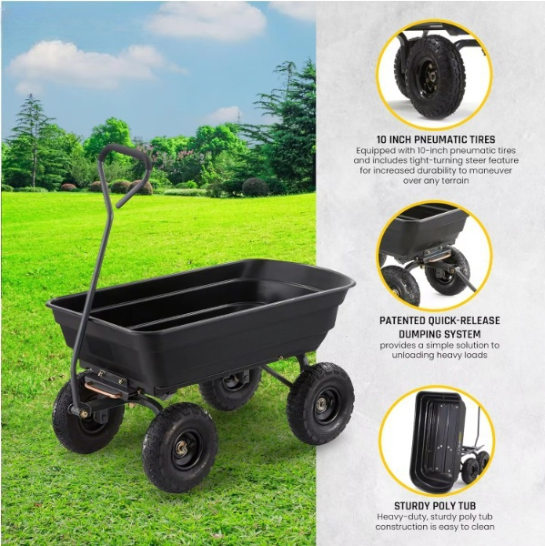 Garden Yard Dump Utility Folding Wagon 4 Wheel Steel Garden Dump Trolley TC4125 Four Wheel Trolley