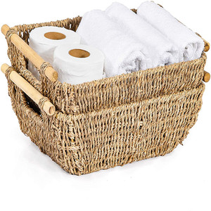 Thấp MOQ Tay Dệt Nước Lục Bình Thùng Lưu Trữ Giặt Giỏ <span class=keywords><strong>Wicker</strong></span> Giỏ Với Xử Lý - Product Image 3