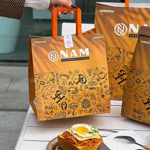 Bolsas de Compra de Papel Kraft Biodegradable Impresas Personalizadas con Asas para Comida para Llevar y Uso en Supermercados - Product Image 6