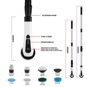 Nettoyeur électrique sans fil Sunshine Household 9-en-1 avec long manche et 8 brosses éponge remplaçables pour le nettoyage domestique - Product Image 4