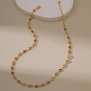 وصل حديثًا قلادة من الزركون البوهيمي مربع اللون إبداعية مصنوعة يدويًا من الخرز عيار 18 قيراط من الذهب الحقيقي من الزركونيا وقلائد بياقة من الأحجار الكريمة - Product Image 4