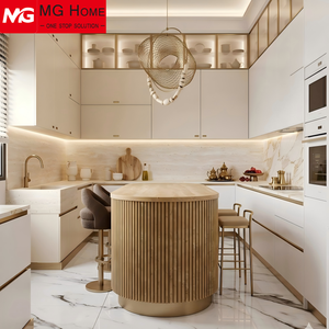 Meubles de <span class=keywords><strong>cuisine</strong></span> de luxe sur mesure en gros, armoires intégrées haut de gamme avec îlot pour projets de villas, conception par projets - Product Image 1