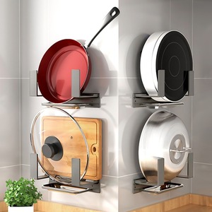 Pot Lid <b>Rack</b> Wall Mounted Polished Stainless Steel Punch Free <b>Storage</b> Solution For <b>Kitchen</b> Use - Product Image 2