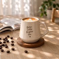 Mug à café en céramique sans BPA, 350 ml, 6 couleurs, beige, avec poignée angulaire et impression d'affirmation, pour OEM, idéal pour le Secret Santa