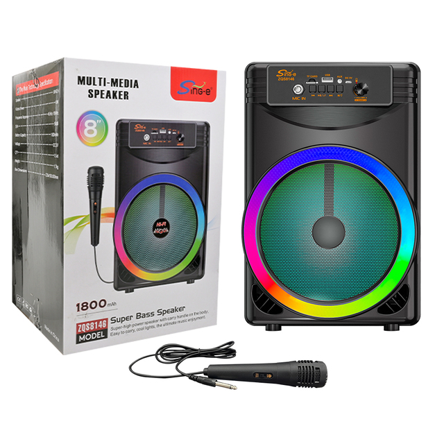 SING-E ZQS8146 Outdoor 8 Inch Boomboxes Portable Karaoke Plastic Speaker Box with Wireless Mic