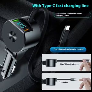 3 in 1 Retractable Car Charger Usb Type C Cable Charging Cord PD 30W Cigarette <b>Lighter</b> Adapter for Mobile Phone - Product Image 4