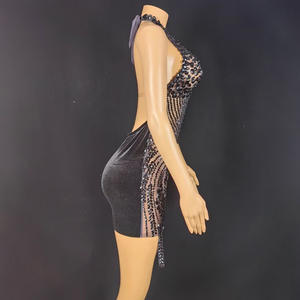 Noir Club Robes Sexy Perlé Gland Chaîne Courte Maille Robe Sexy Femmes Club Blanc Diamant Cristal Pierre Conception pour <span class=keywords><strong>Dr</strong></span> - Product Image 2