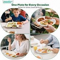Assiettes jetables en bagasse personnalisées 10x8 pouces, 5 compartiments, pour le camping, imperméables, résistantes à la graisse, écologiques, compostables, biodégradables