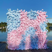Mur de fleurs de 8 x 8 pieds, bleu et rose, pour fête de révélation de sexe