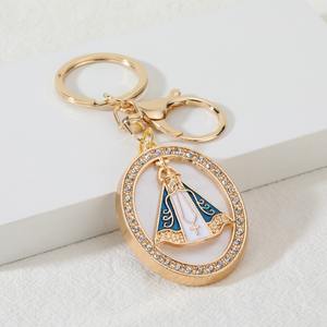 Llavero Portamonedas de Aleación de Zinc con Relieve de Milagros Católicos, Nuestra Señora de la Concepción, Nossa Senhora da Aparecida, con Pedrería - Product Image 3