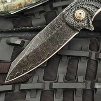 Couteau pliant Damas de qualité supérieure avec manche en bois stabilisé, léger et portable, idéal pour le quotidien, le camping, la collection ou comme cadeau