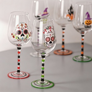 Juego de Copas de Vino Pintadas a Mano para <span class=keywords><strong>Halloween</strong></span>, Copas de Cristal con Tallos Rayados para Fiestas y Bares, Venta al por Mayor, Cristal sin Plomo - Product Image 2