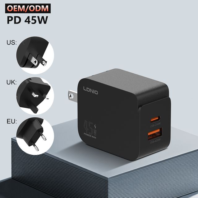 LDNIO Q3 45W PD QC3.0 Fast Charger EU UK US Plug Fast Charging Adapter With Cable Multi Device Compatible Wall Charger