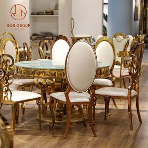 Vente en gros, prix bon marché, meubles de <span class=keywords><strong>salle</strong></span> à manger de Banquet de fête moderne en acier inoxydable, Center doré, gâteau circulaire rond, Table de mariage - Product Image 4