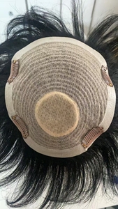 Goedkope Natuurlijke Menselijke Haarvervangingssysteem Voor Mannen Zwarte Prothese Ademende Zijden Kanten Kroon Toupet Clips - Product Image 5